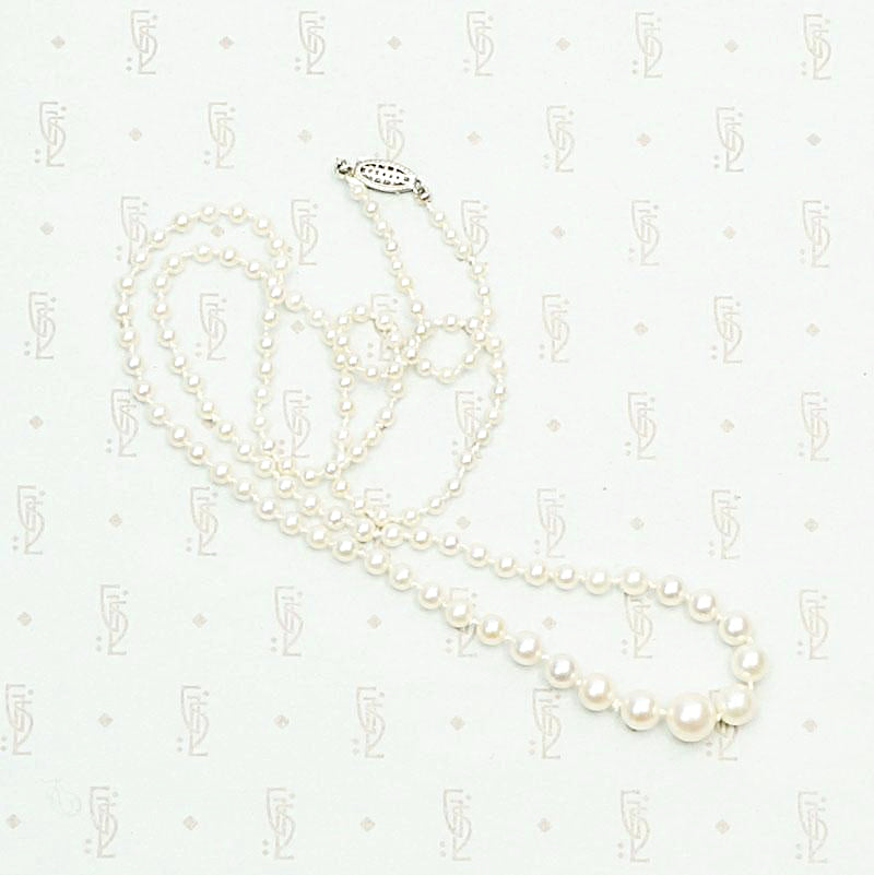 1950s Princess Length Graduated Pearl Necklace with white gold clasp.