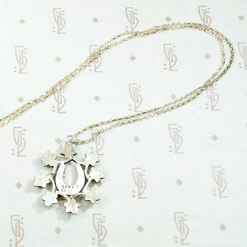 Horseshoe & Wreath Pendant in Pearl-Set Silver 
