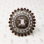 Ornate Silver Gilt Filigree Brooch with Glass Gems