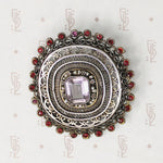 Ornate Silver Gilt Filigree Brooch with Glass Gems