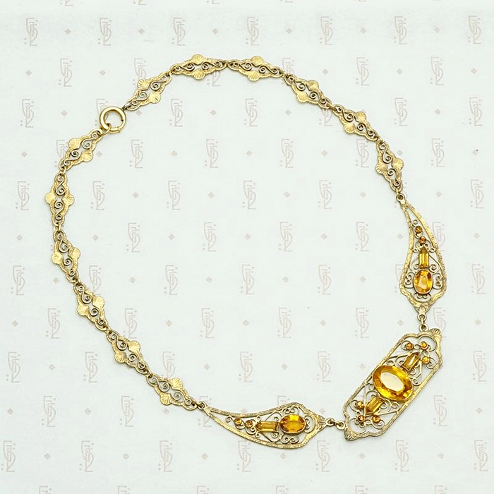 Czech Art Deco Collar in Brass and Golden Glass