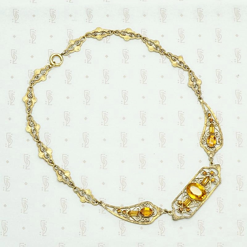 Czech Art Deco Collar in Brass and Golden Glass