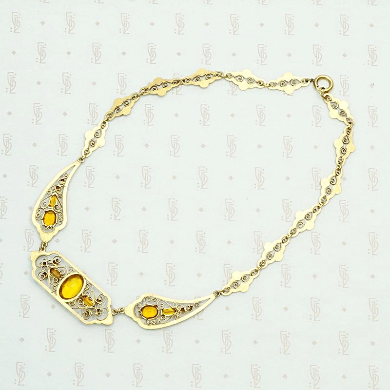 Czech Art Deco Collar in Brass and Golden Glass