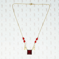Cherry Red Glass Art Deco Necklace
