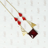 Cherry Red Glass Art Deco Necklace