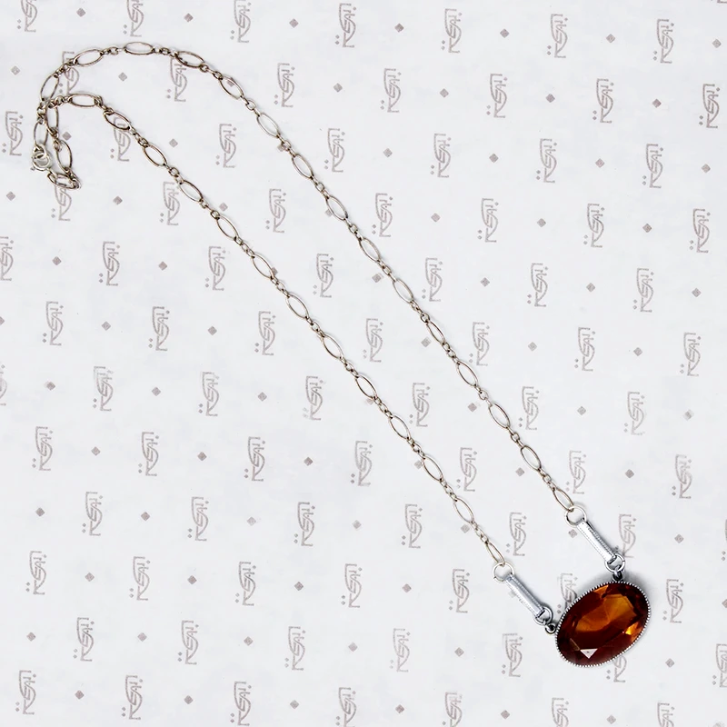 Amber Glass & Chrome Deco Necklace