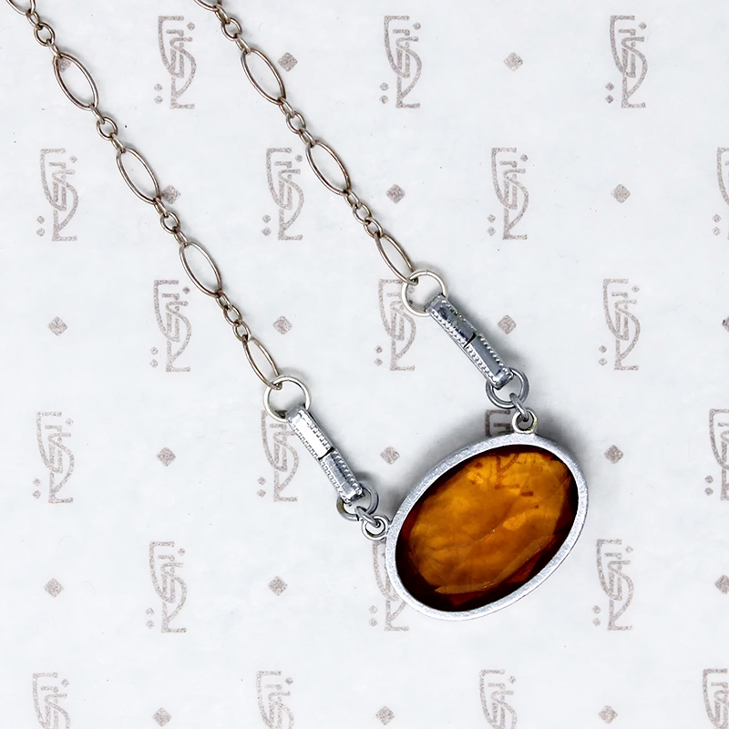 Amber Glass & Chrome Deco Necklace