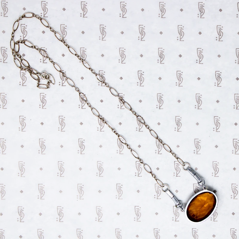 Amber Glass & Chrome Deco Necklace