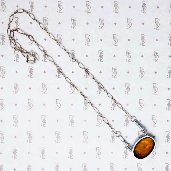 Amber Glass & Chrome Deco Necklace