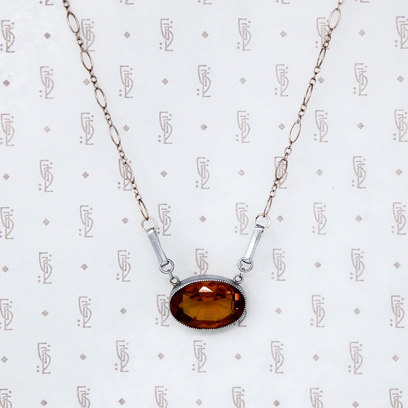 Amber Glass & Chrome Deco Necklace