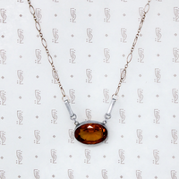Amber Glass & Chrome Deco Necklace