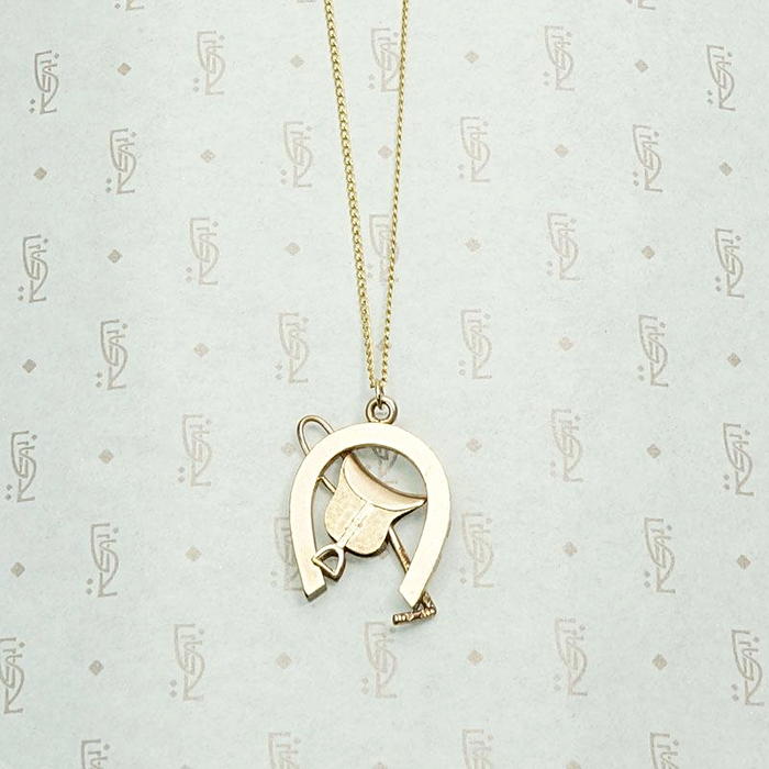 Equestrian Themed Gold Filled Pendant, back view