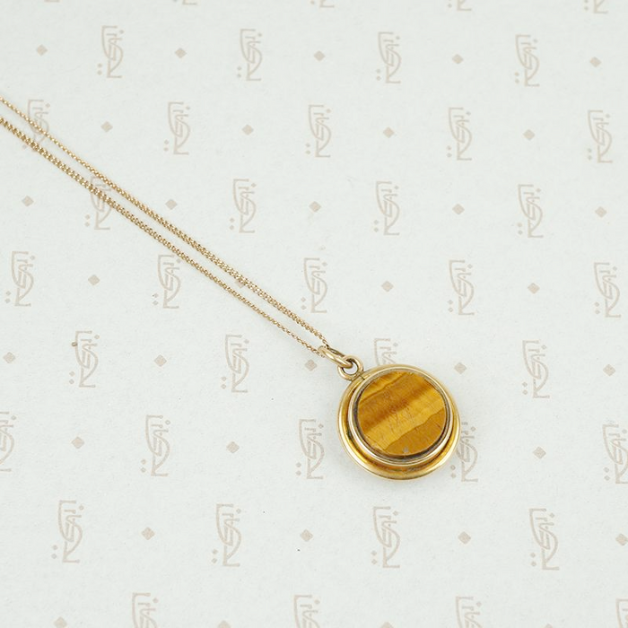 Reversible Vintage Compass and Tigers Eye Pendant