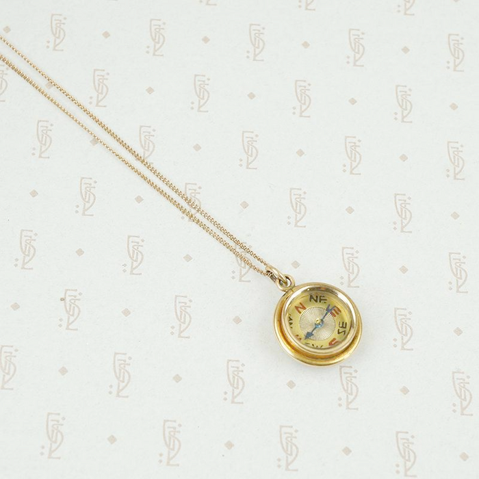 Reversible Vintage Compass and Tigers Eye Pendant