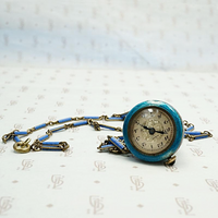Stunning Enameled 1920s Pendant Watch and Chain. Watch face view.