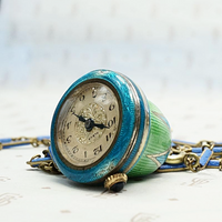 Stunning Enameled 1920s Pendant Watch and Chain. Detailed view.