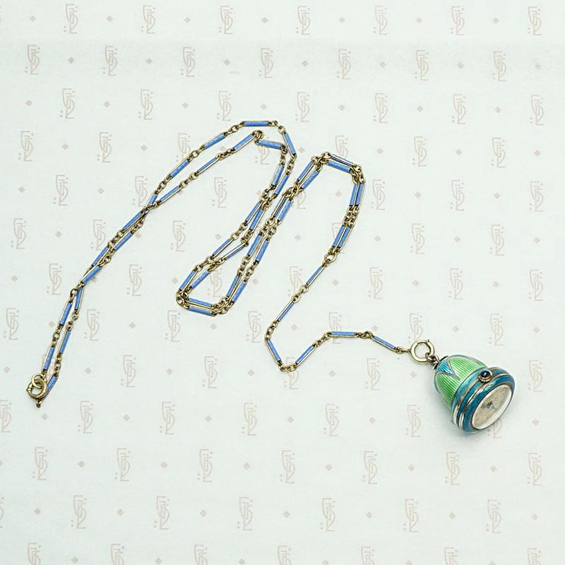 Stunning Enameled 1920s Pendant Watch and Chain