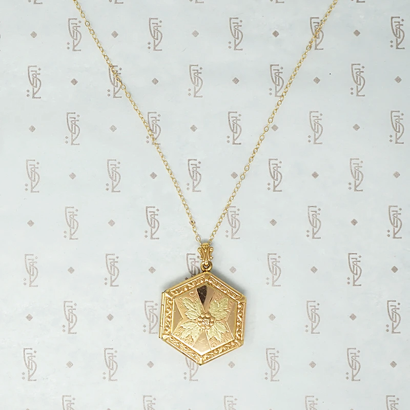 Vintage Octagonal Locket with Rose