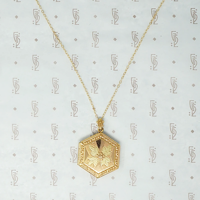 Vintage Octagonal Locket with Rose