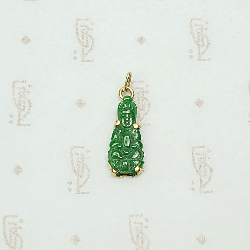 Vivid Green Jade Buddha Charm in 18k Gold