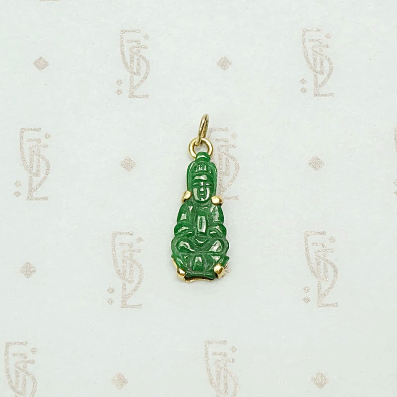 Vivid Green Jade Buddha Charm in 18k Gold