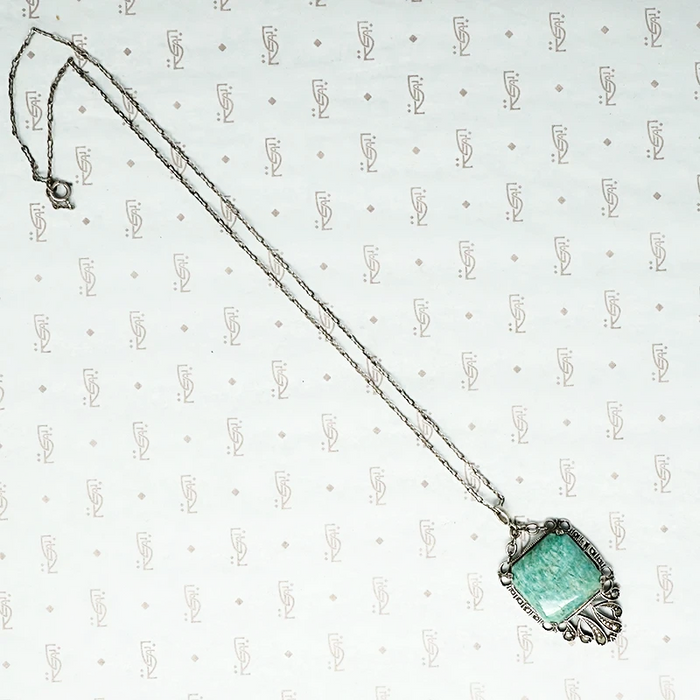 1920s Amazonite and Marcasite in Sterling Pendant