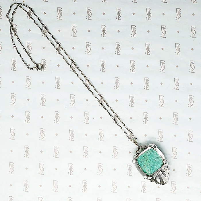 1920s Amazonite and Marcasite in Sterling Pendant