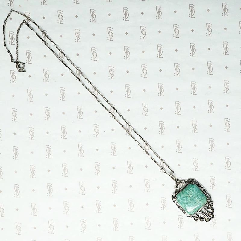 1920s Amazonite and Marcasite in Sterling Pendant