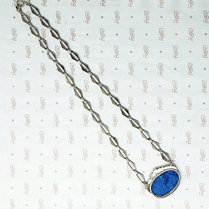 Art Deco Lapis Necklace in Silver and Marcasite