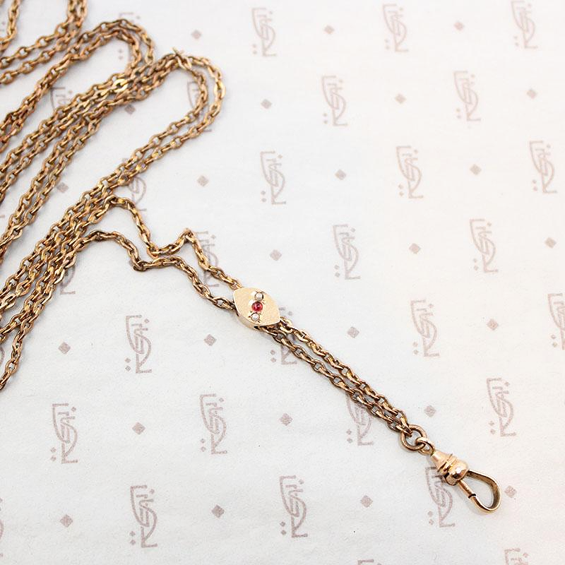 Garnet & Pearl Victorian Slide Chain Necklace