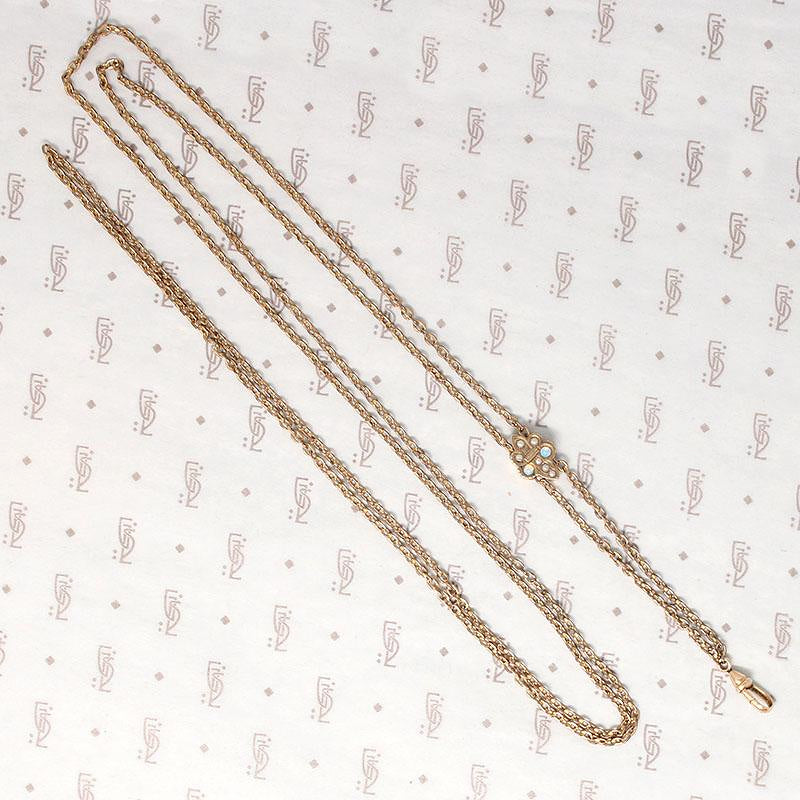 Victorian Fleur de Lis Slide Chain with Opals & Pearls