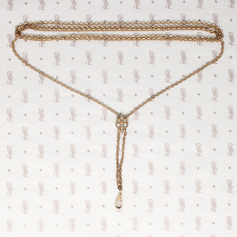 Victorian Fleur de Lis Slide Chain with Opals & Pearls