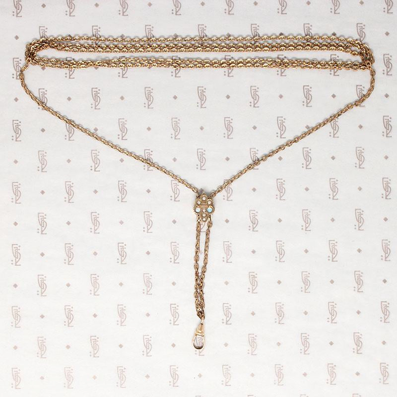 Victorian Fleur de Lis Slide Chain with Opals & Pearls