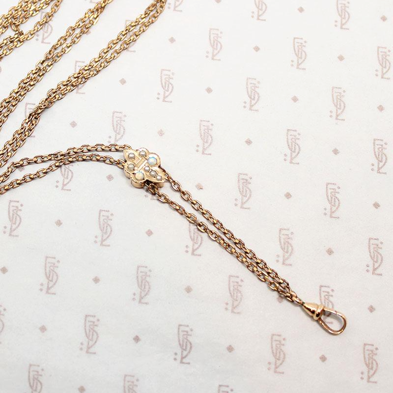 Victorian Fleur de Lis Slide Chain with Opals & Pearls
