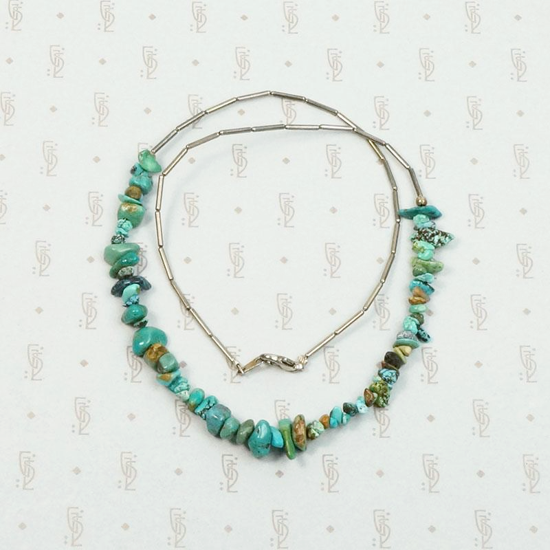 Pretty Vintage Turquoise & Silver Tube Bead Necklace