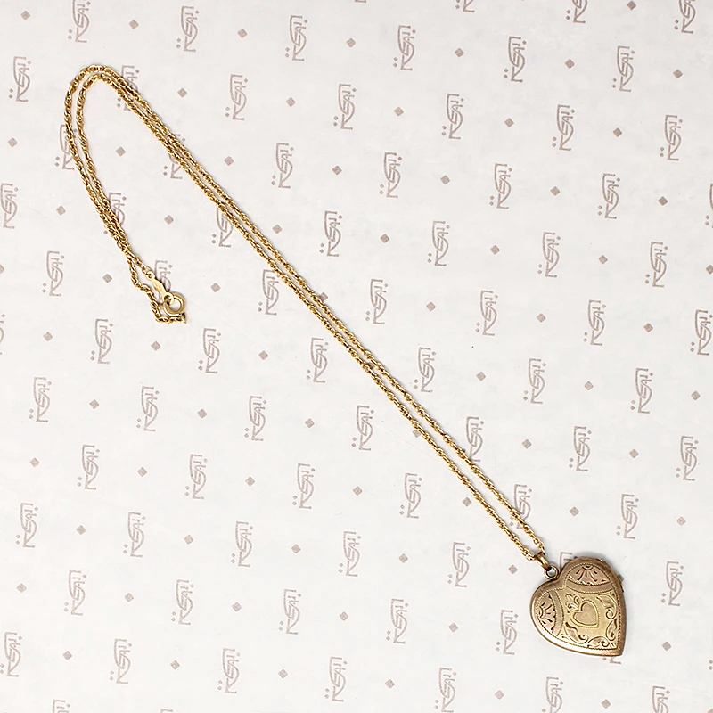 Heart Locket Engraved with Crowned Heart & Pinstripes