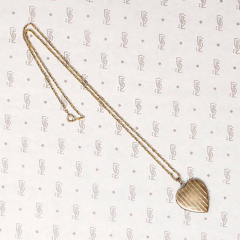Heart Locket Engraved with Crowned Heart & Pinstripes
