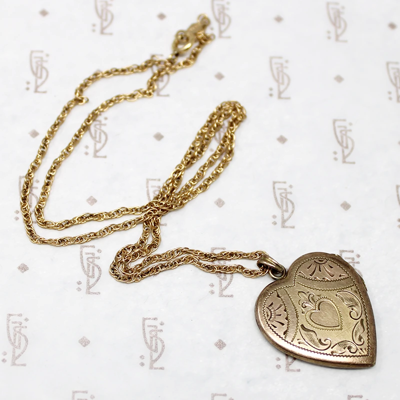 Heart Locket Engraved with Crowned Heart & Pinstripes