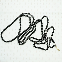 Extra Long Victorian Black Matte Glass Bead Necklace with Dog Hook