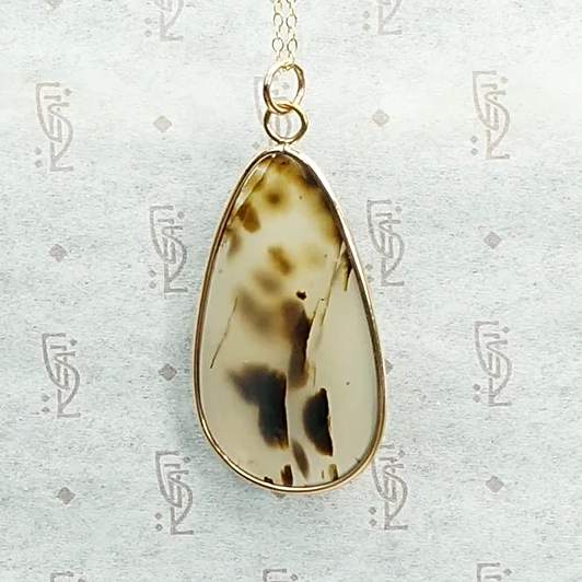 Natural Leopard Agate Bezel Set Pendant