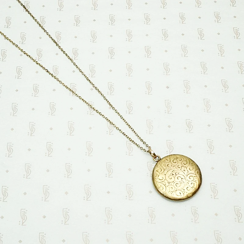 Edwardian Gold Sheeted Locket Engraved with Flowers & Feathers