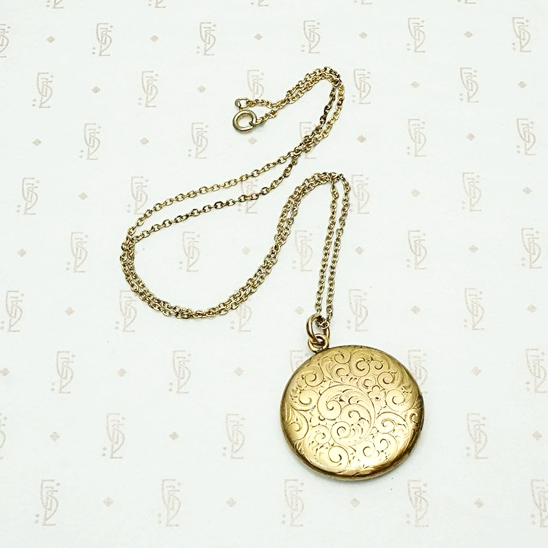 Edwardian Gold Sheeted Locket Engraved with Flowers & Feathers