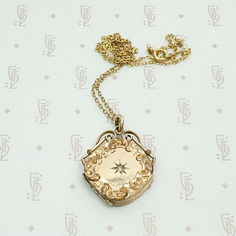 Gold Filled Victorian Locket with Star Set Paste, detail view