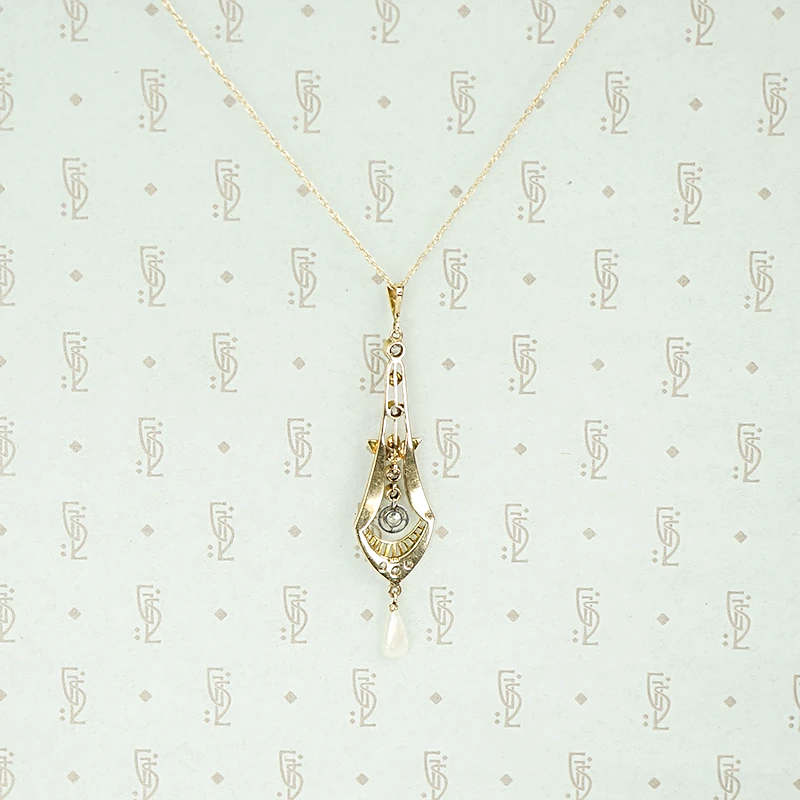 Dewdrops and Snow Edwardian Lavalier Necklace