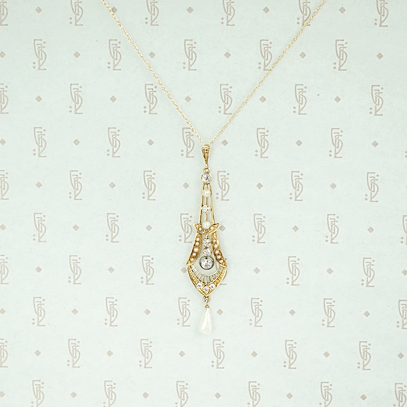 Dewdrops and Snow Edwardian Lavalier Necklace