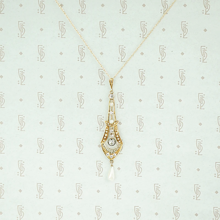 Dewdrops and Snow Edwardian Lavalier Necklace