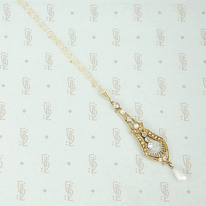 Dewdrops and Snow Edwardian Lavalier Necklace