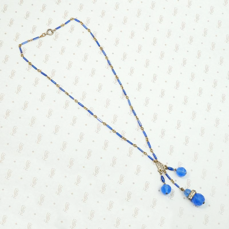 Luminous Blue Beaded Brass Necklace