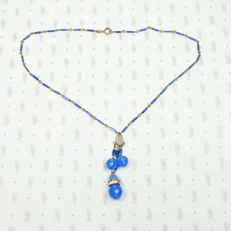 Luminous Blue Beaded Brass Necklace