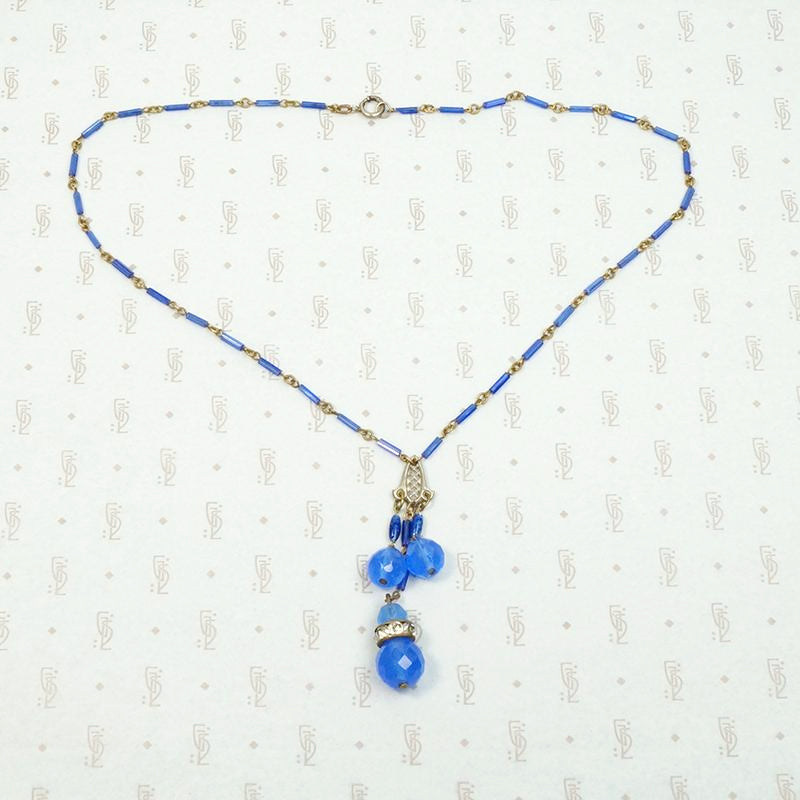 Luminous Blue Beaded Brass Necklace